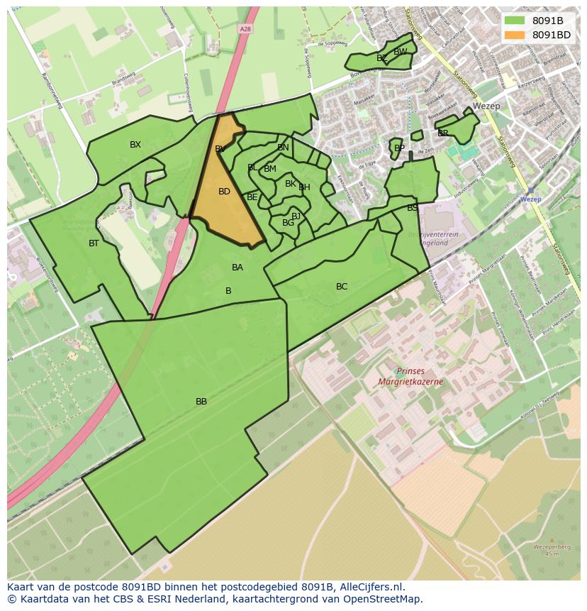 Afbeelding van het postcodegebied 8091 BD op de kaart.