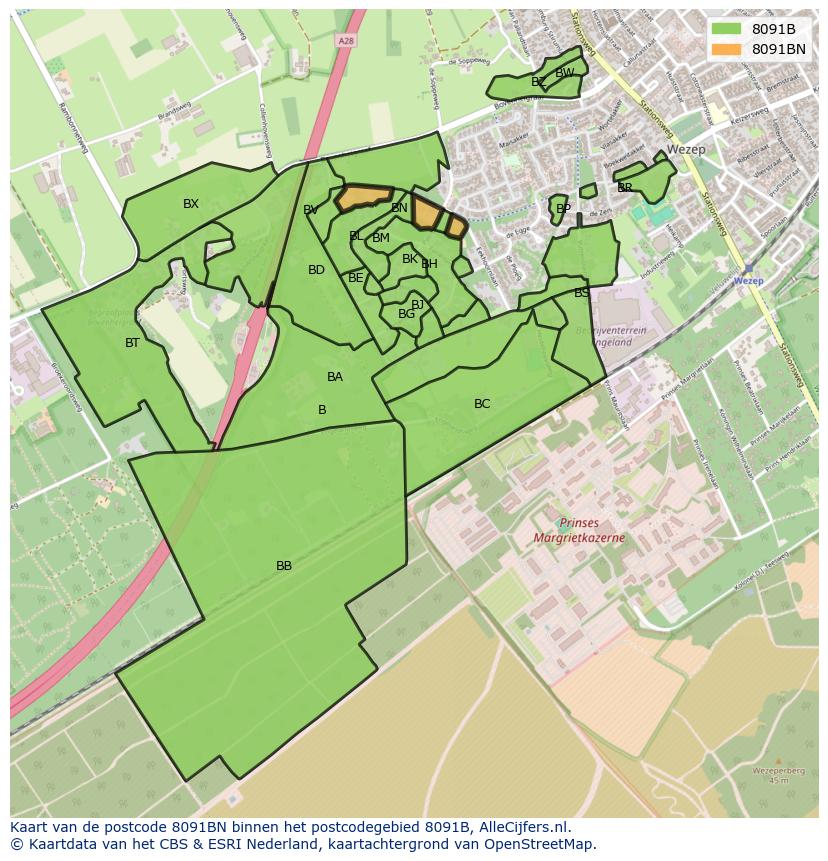 Afbeelding van het postcodegebied 8091 BN op de kaart.
