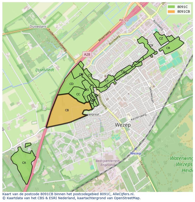 Afbeelding van het postcodegebied 8091 CB op de kaart.