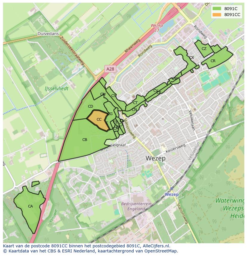Afbeelding van het postcodegebied 8091 CC op de kaart.