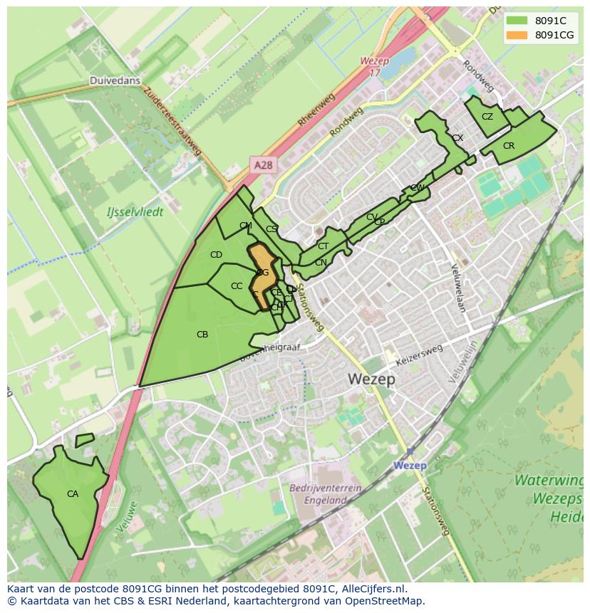 Afbeelding van het postcodegebied 8091 CG op de kaart.