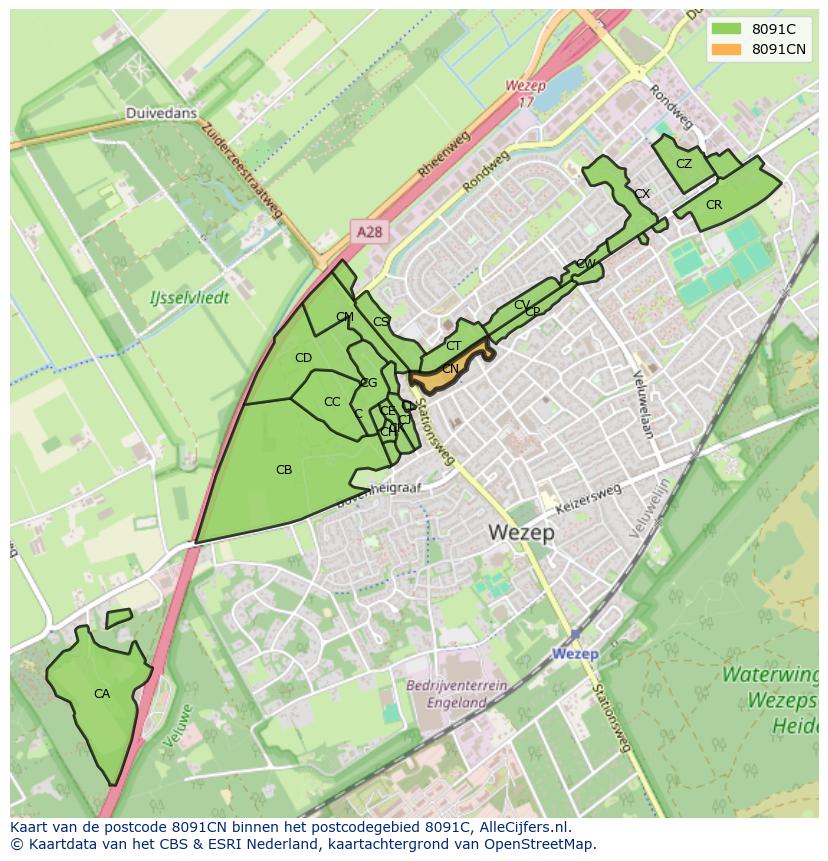 Afbeelding van het postcodegebied 8091 CN op de kaart.