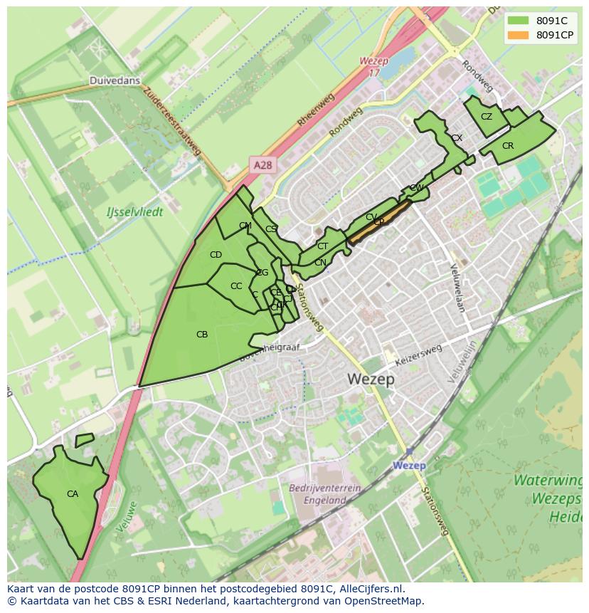 Afbeelding van het postcodegebied 8091 CP op de kaart.