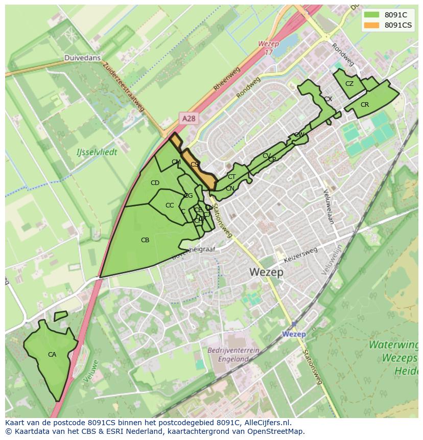 Afbeelding van het postcodegebied 8091 CS op de kaart.