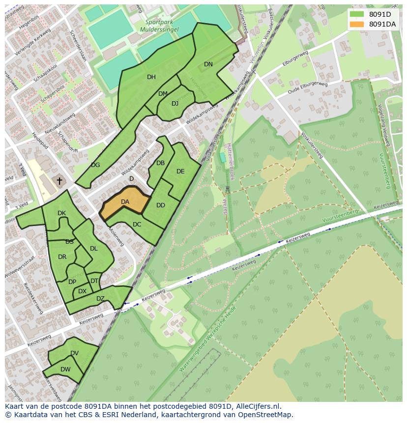 Afbeelding van het postcodegebied 8091 DA op de kaart.