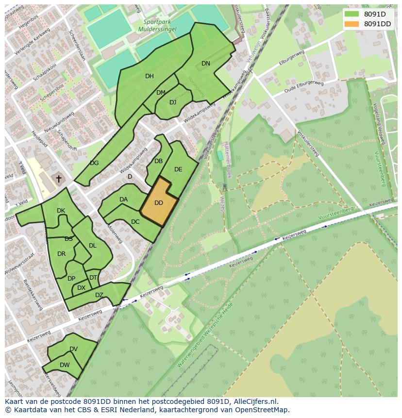 Afbeelding van het postcodegebied 8091 DD op de kaart.
