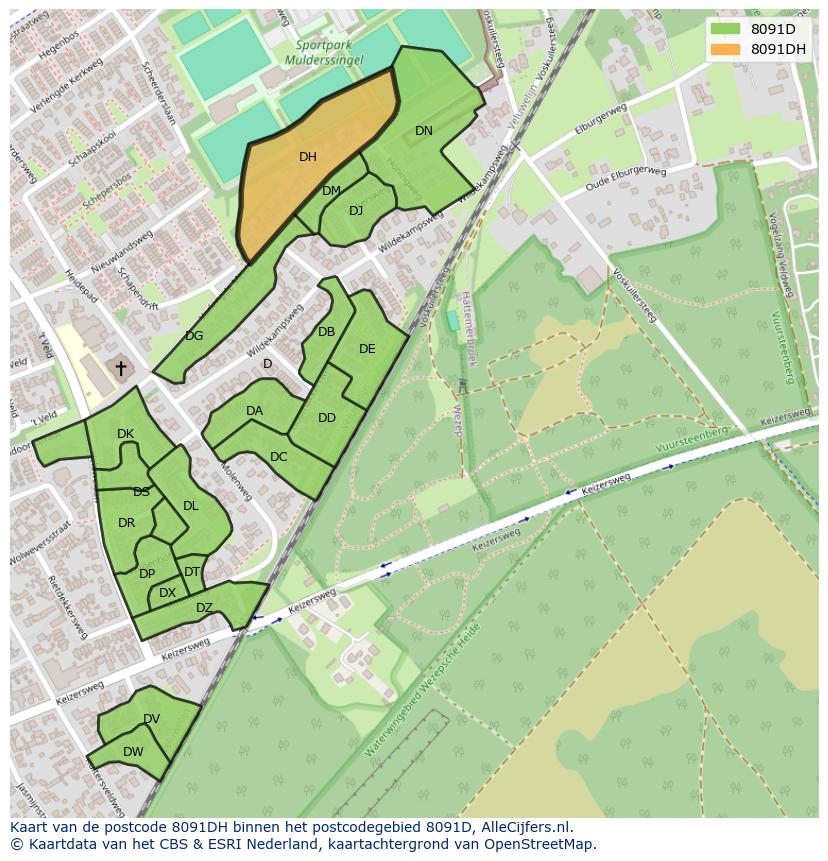 Afbeelding van het postcodegebied 8091 DH op de kaart.