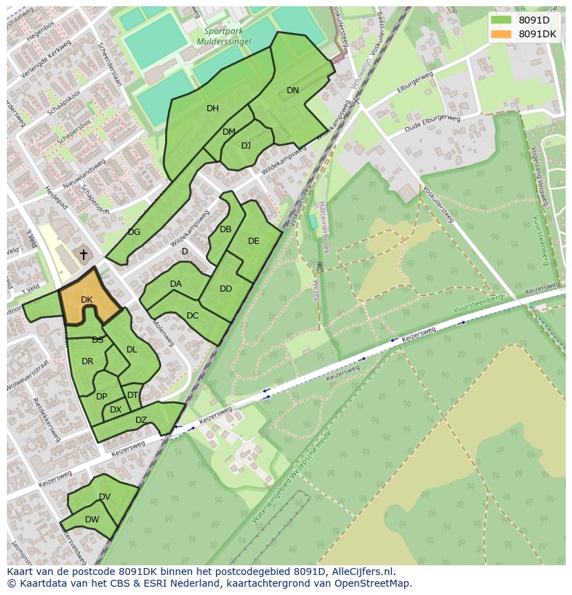 Afbeelding van het postcodegebied 8091 DK op de kaart.