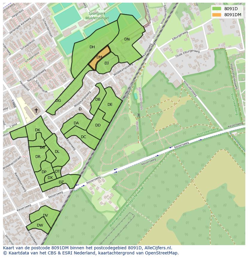 Afbeelding van het postcodegebied 8091 DM op de kaart.