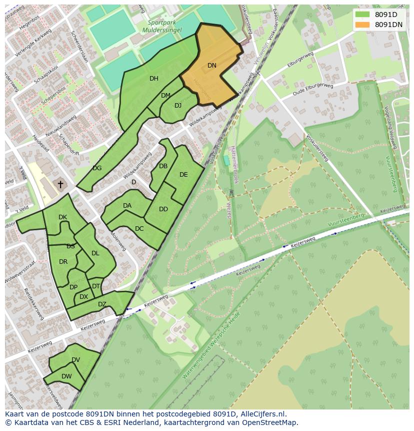 Afbeelding van het postcodegebied 8091 DN op de kaart.