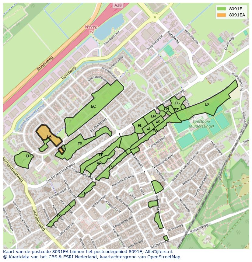 Afbeelding van het postcodegebied 8091 EA op de kaart.
