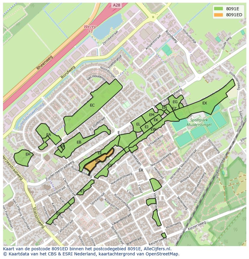 Afbeelding van het postcodegebied 8091 ED op de kaart.