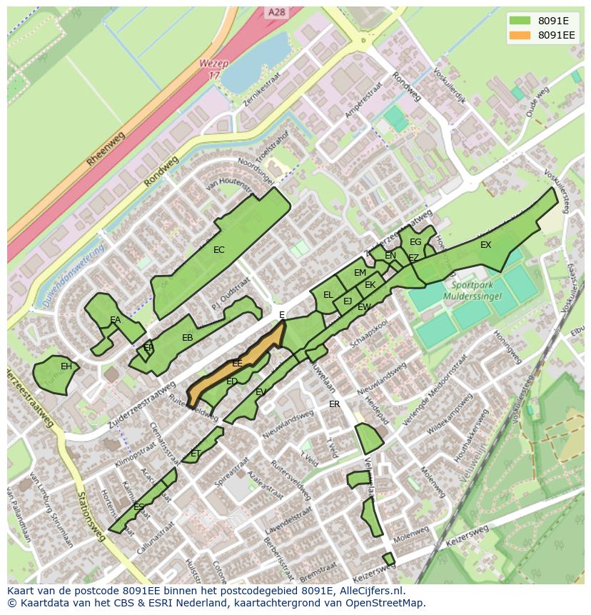 Afbeelding van het postcodegebied 8091 EE op de kaart.