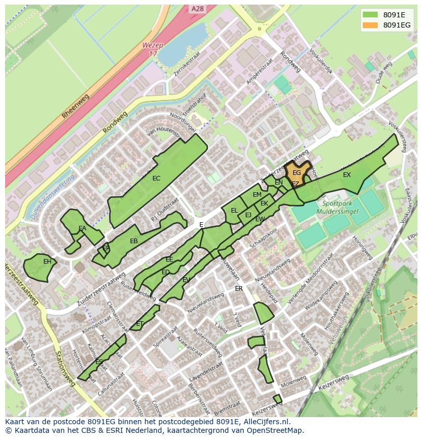 Afbeelding van het postcodegebied 8091 EG op de kaart.