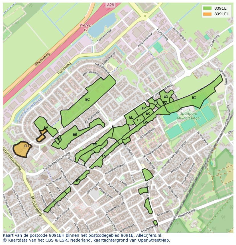 Afbeelding van het postcodegebied 8091 EH op de kaart.