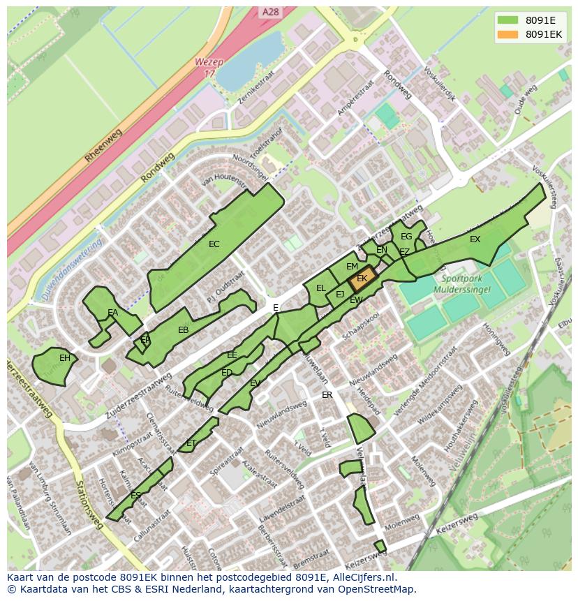 Afbeelding van het postcodegebied 8091 EK op de kaart.