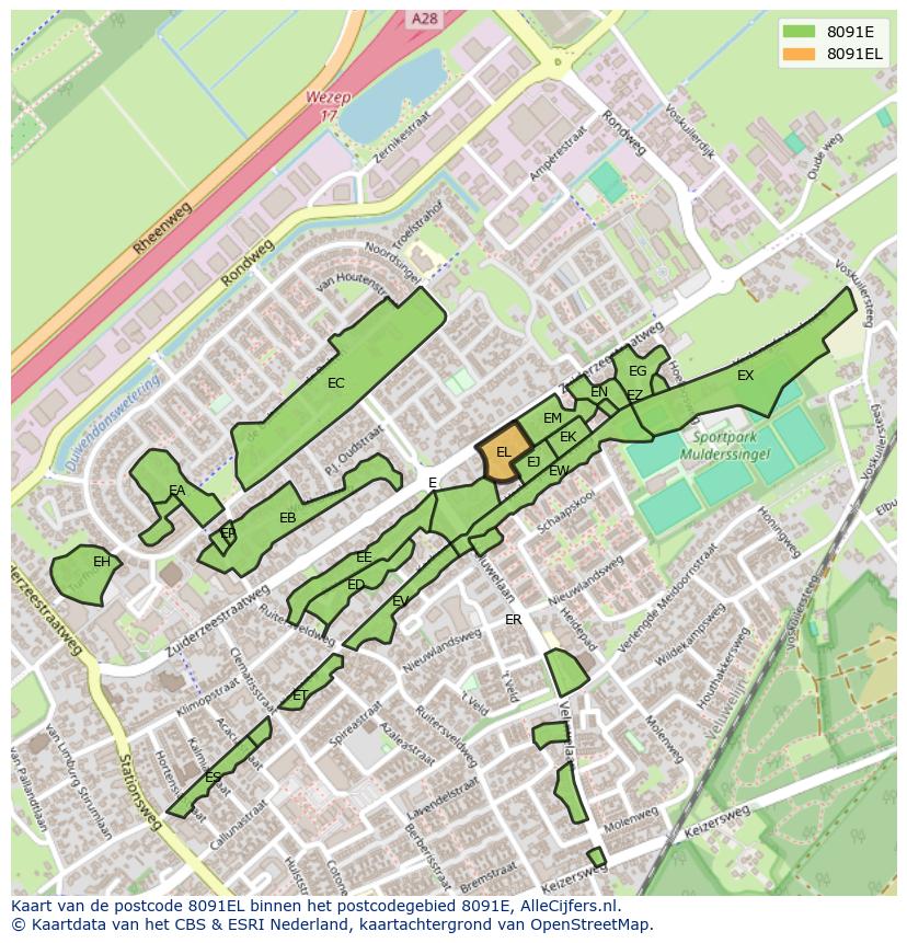 Afbeelding van het postcodegebied 8091 EL op de kaart.