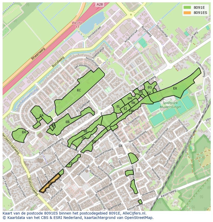 Afbeelding van het postcodegebied 8091 ES op de kaart.