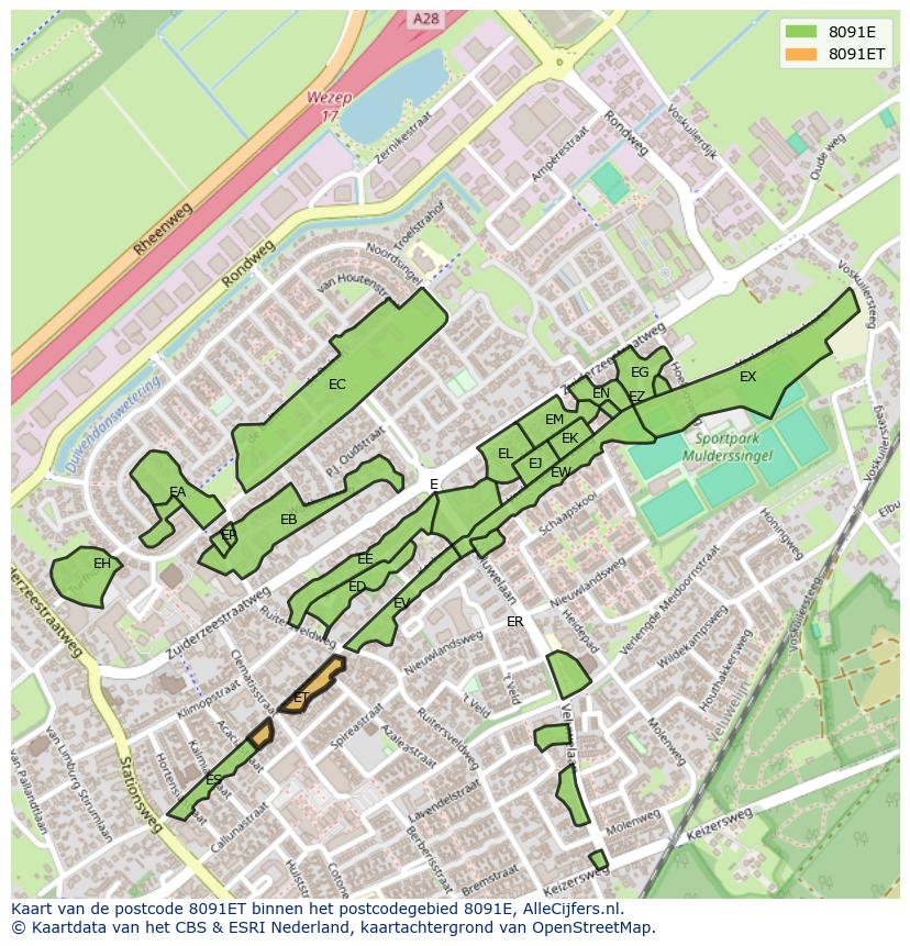 Afbeelding van het postcodegebied 8091 ET op de kaart.