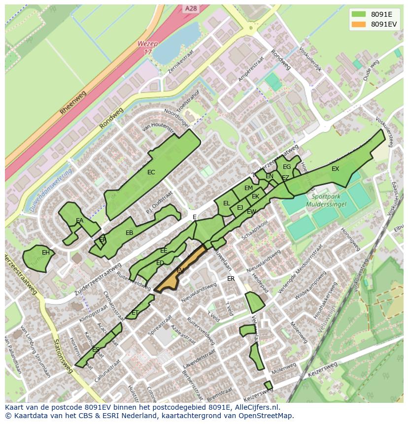 Afbeelding van het postcodegebied 8091 EV op de kaart.