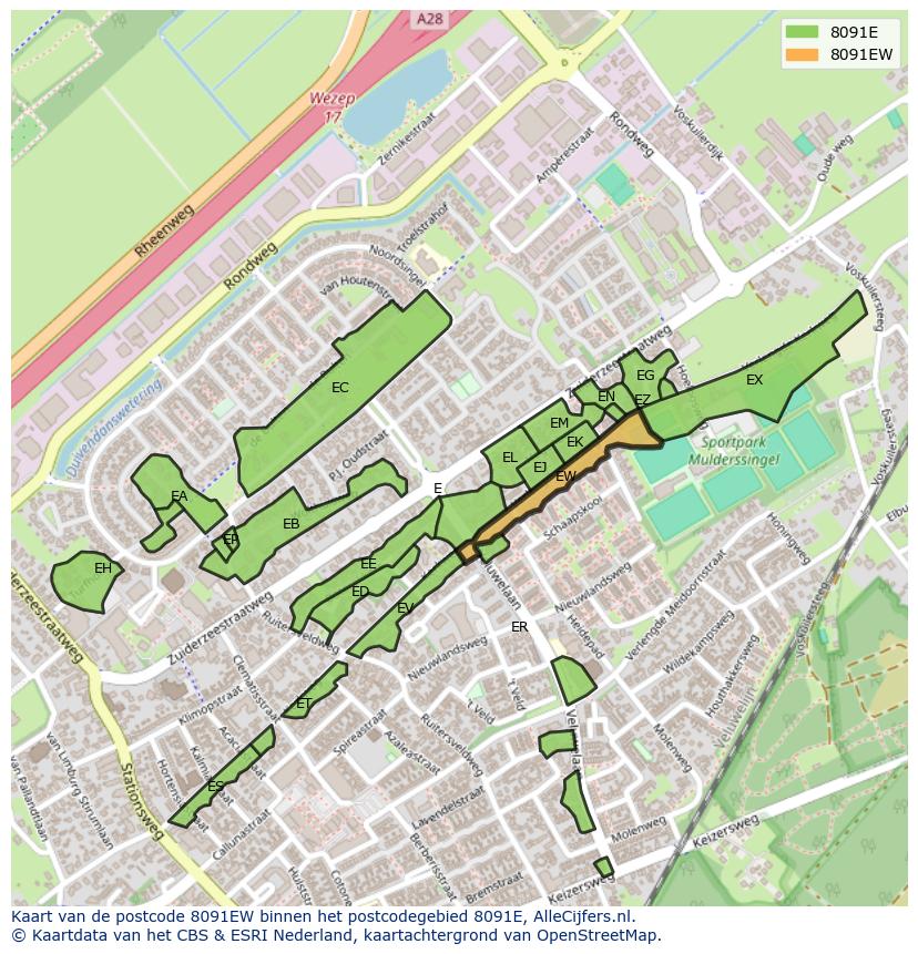 Afbeelding van het postcodegebied 8091 EW op de kaart.