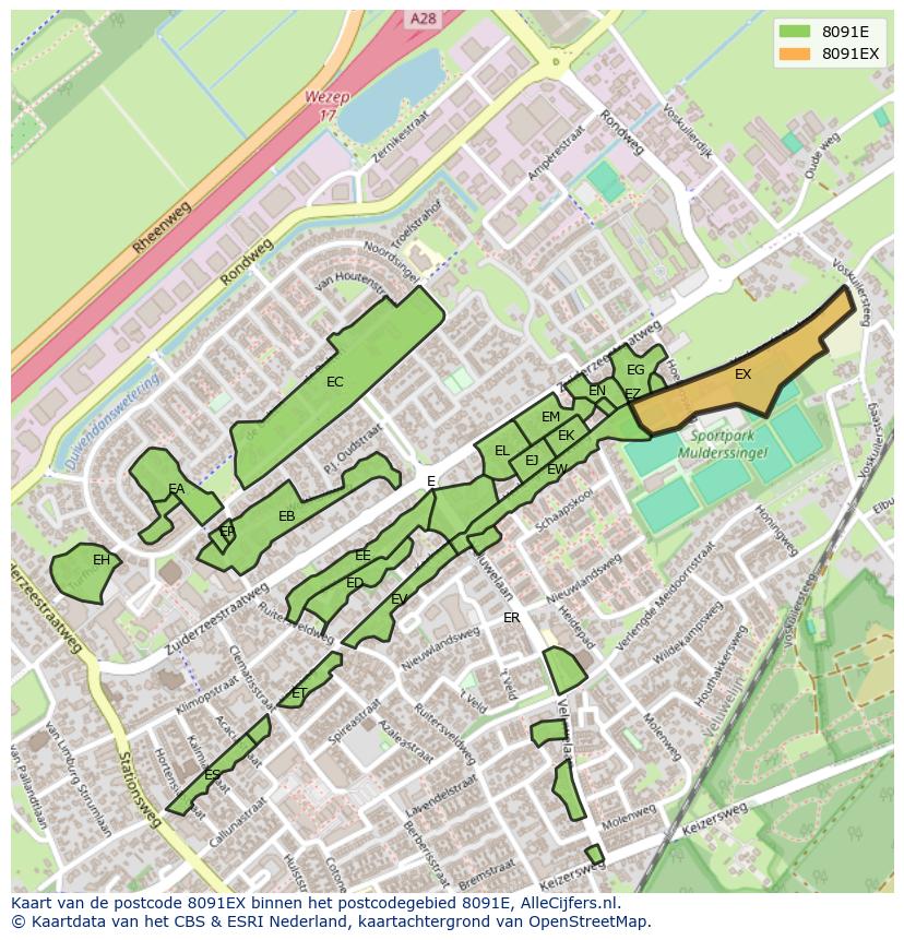 Afbeelding van het postcodegebied 8091 EX op de kaart.