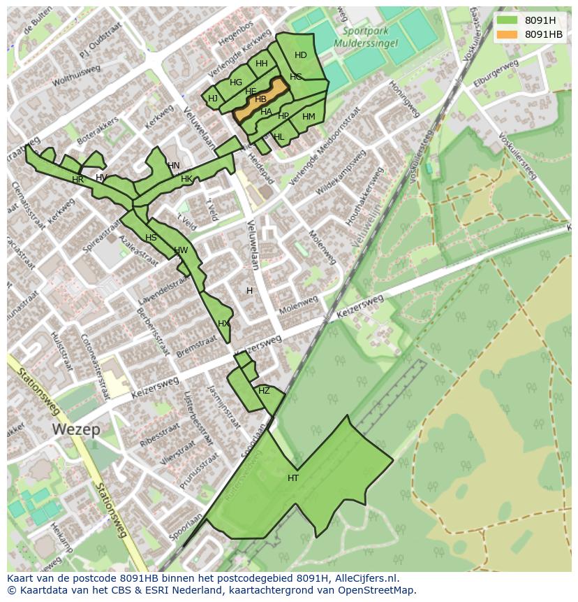 Afbeelding van het postcodegebied 8091 HB op de kaart.