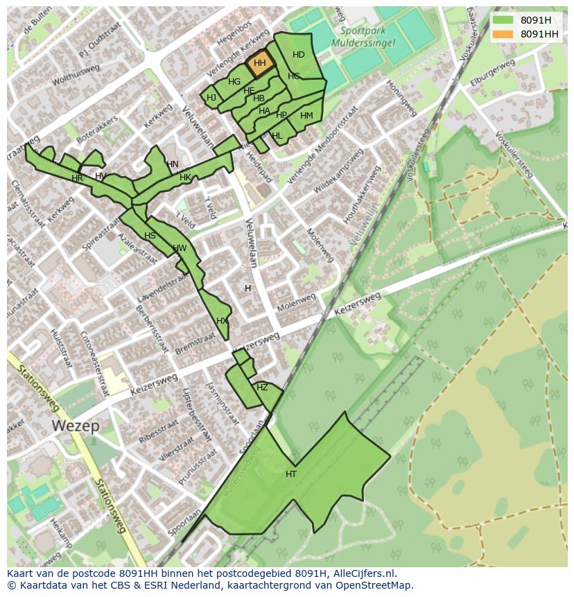 Afbeelding van het postcodegebied 8091 HH op de kaart.