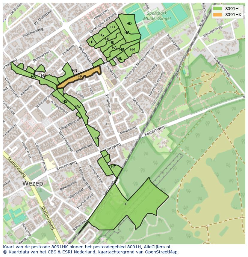 Afbeelding van het postcodegebied 8091 HK op de kaart.