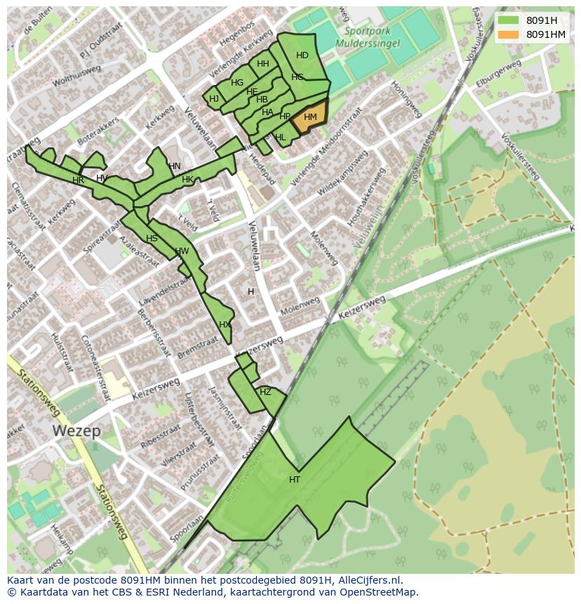 Afbeelding van het postcodegebied 8091 HM op de kaart.