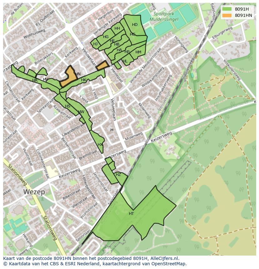 Afbeelding van het postcodegebied 8091 HN op de kaart.
