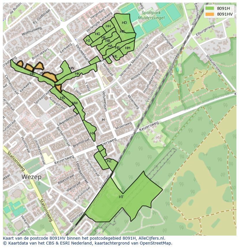 Afbeelding van het postcodegebied 8091 HV op de kaart.