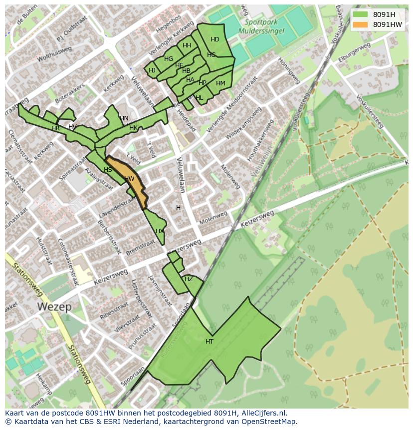 Afbeelding van het postcodegebied 8091 HW op de kaart.