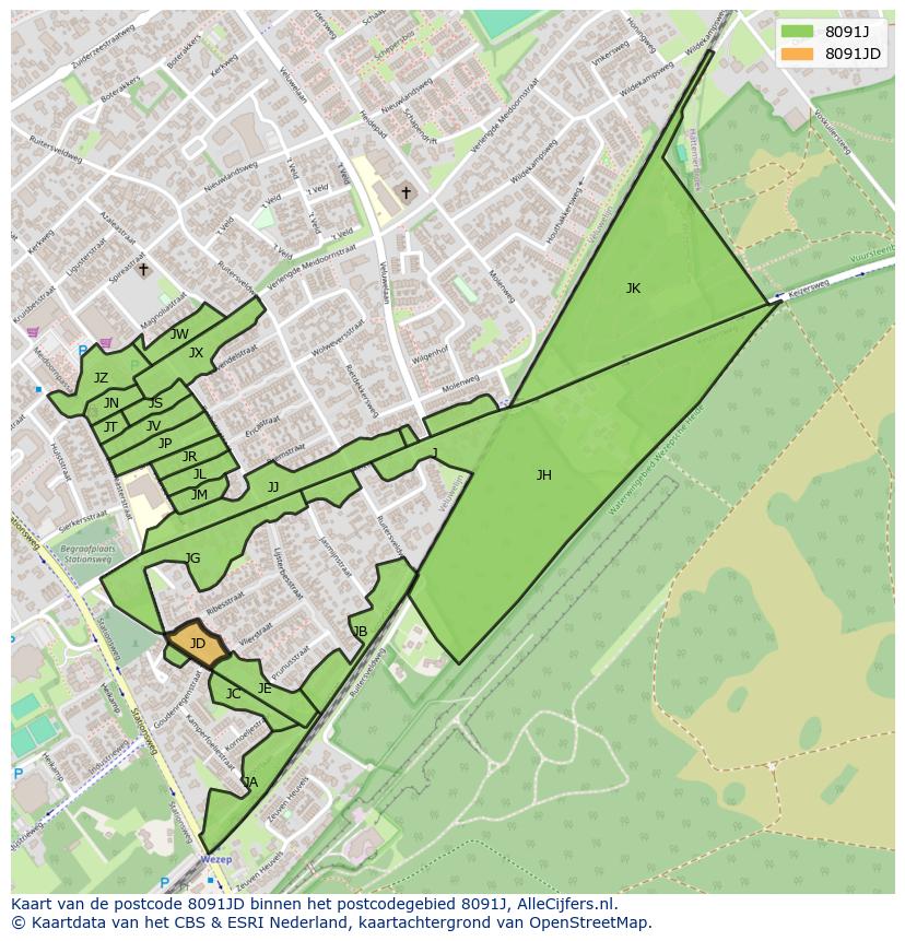 Afbeelding van het postcodegebied 8091 JD op de kaart.