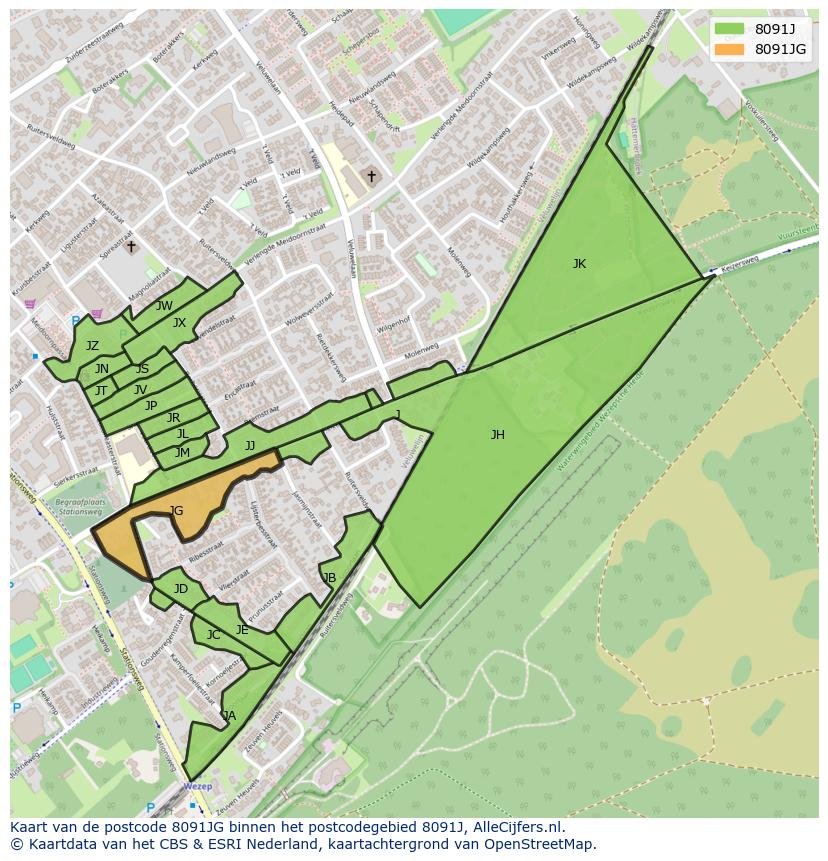 Afbeelding van het postcodegebied 8091 JG op de kaart.