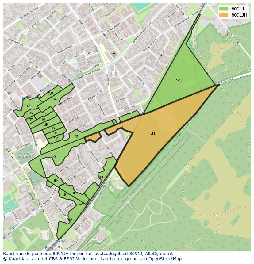 Afbeelding van het postcodegebied 8091 JH op de kaart.