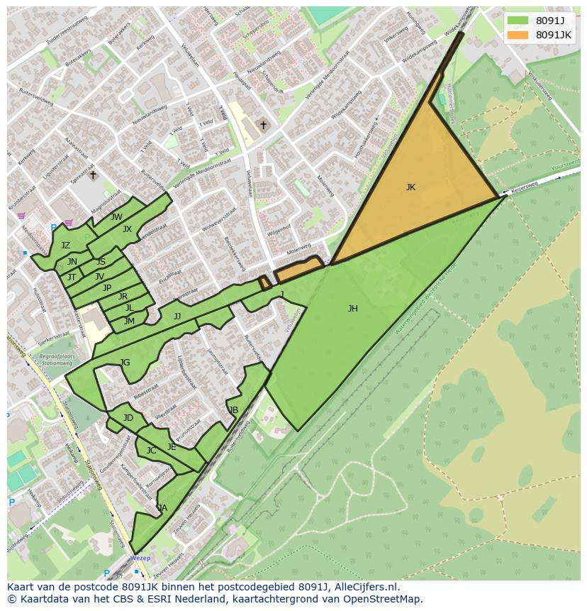 Afbeelding van het postcodegebied 8091 JK op de kaart.