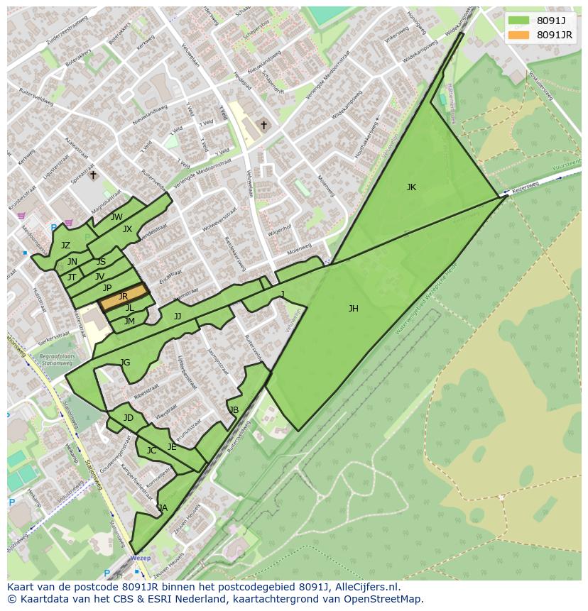 Afbeelding van het postcodegebied 8091 JR op de kaart.
