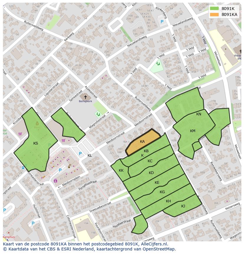 Afbeelding van het postcodegebied 8091 KA op de kaart.