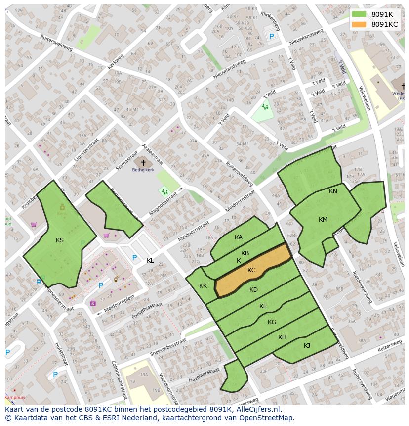 Afbeelding van het postcodegebied 8091 KC op de kaart.