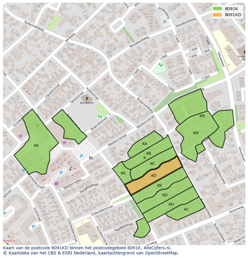 Afbeelding van het postcodegebied 8091 KD op de kaart.