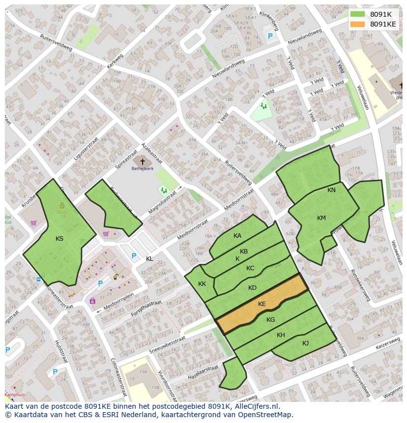Afbeelding van het postcodegebied 8091 KE op de kaart.