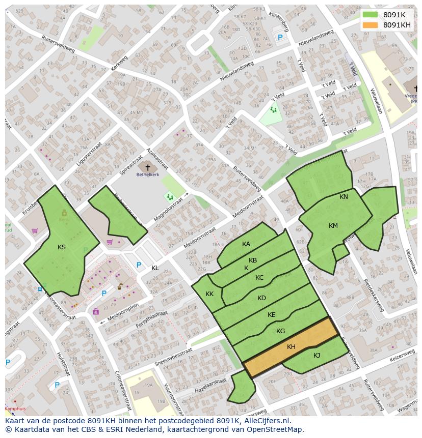Afbeelding van het postcodegebied 8091 KH op de kaart.