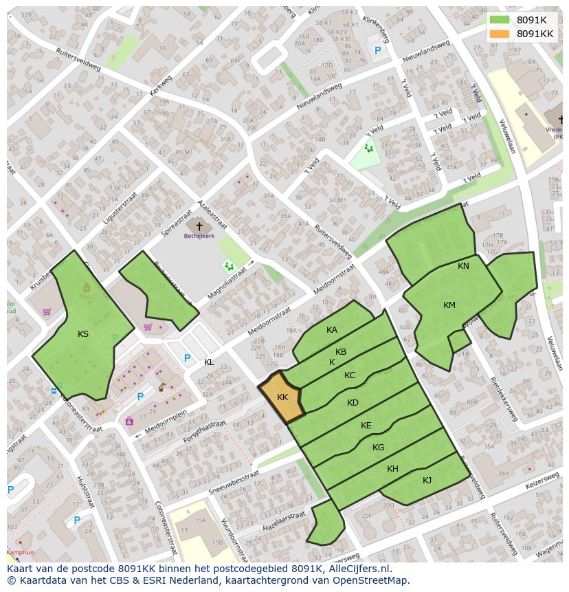 Afbeelding van het postcodegebied 8091 KK op de kaart.