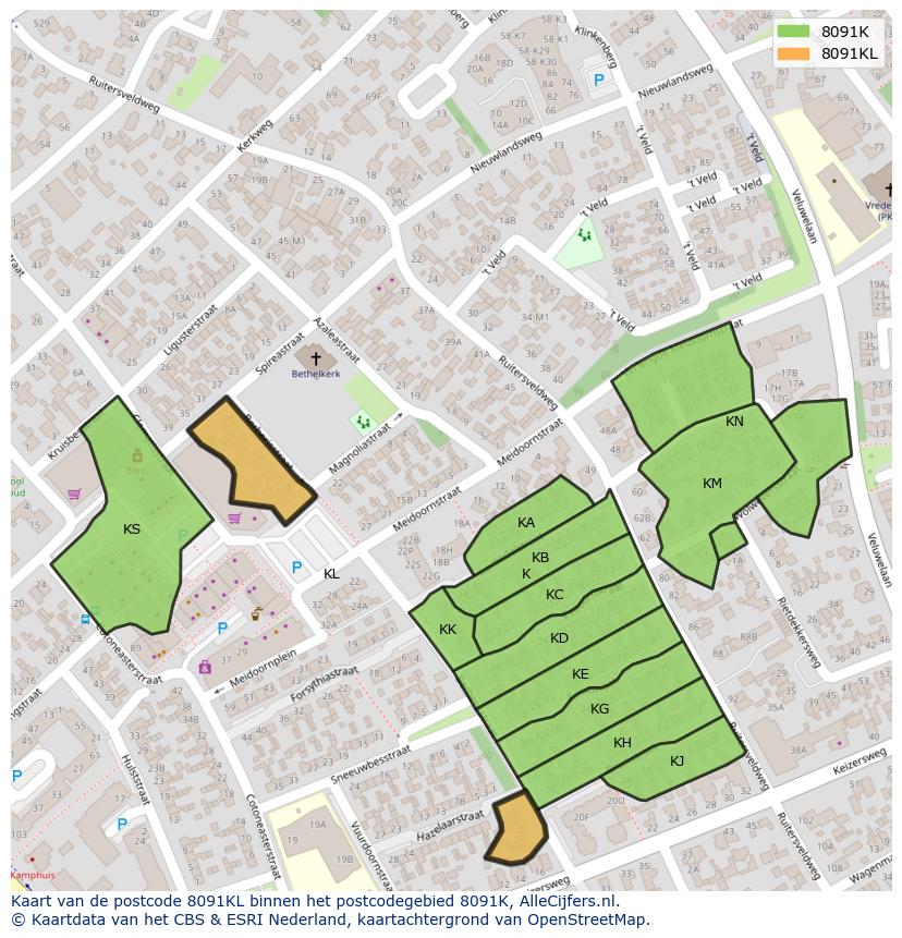 Afbeelding van het postcodegebied 8091 KL op de kaart.