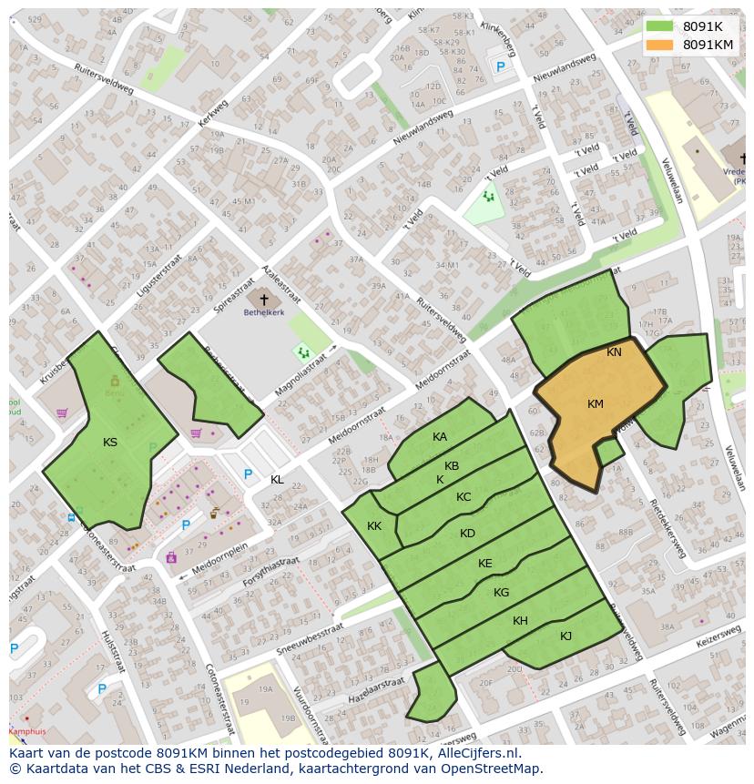 Afbeelding van het postcodegebied 8091 KM op de kaart.