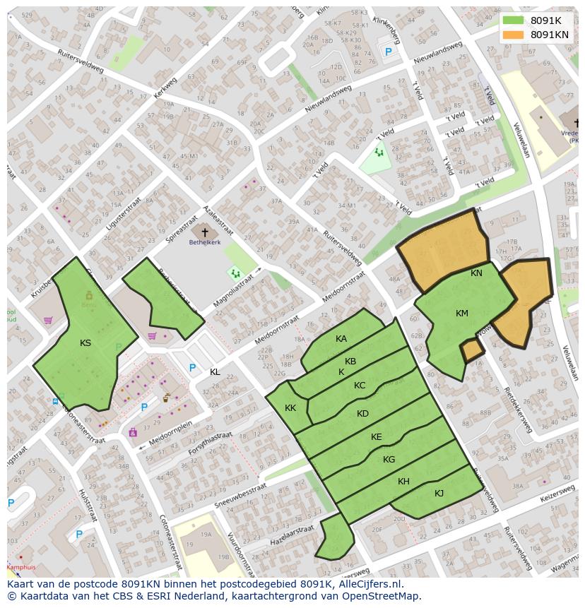 Afbeelding van het postcodegebied 8091 KN op de kaart.