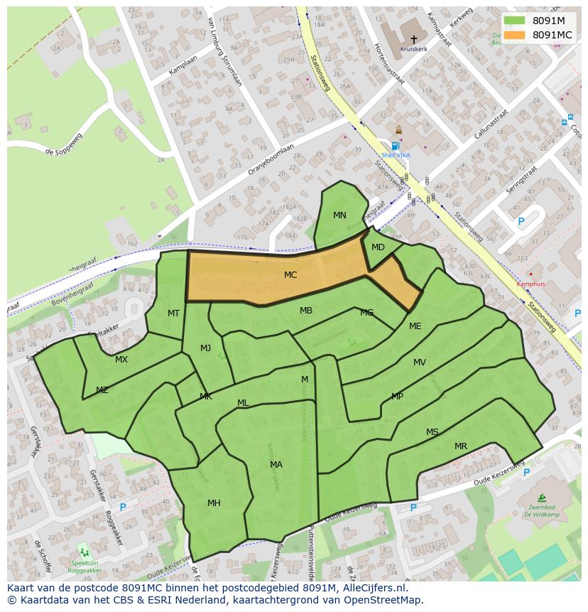 Afbeelding van het postcodegebied 8091 MC op de kaart.