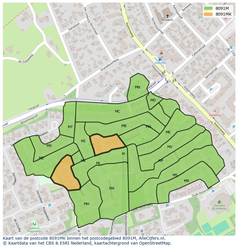 Afbeelding van het postcodegebied 8091 MK op de kaart.