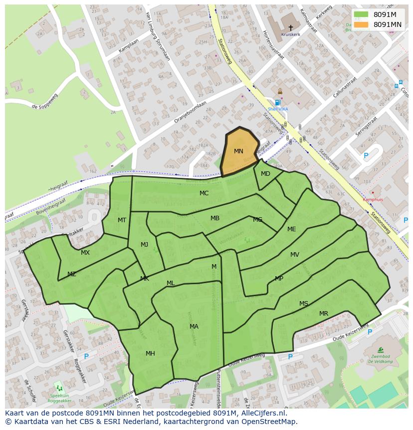 Afbeelding van het postcodegebied 8091 MN op de kaart.